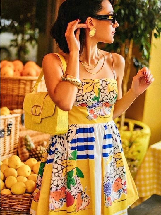 Zara Dresses & Skirts - Zara Fruit Print Poplin Dress Floral Mini Yellow & Blue Medium NWT extra small